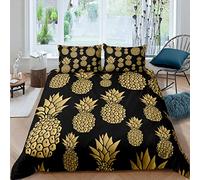 Pineapple Bedding Set Tropical Fruit Print Duvet Cover Fresh Pineapple Pattern Comforter Cover for Children Kids Boys Girls Luxury Bedspread Gold Black Room Decor Bedclothes King Size