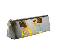 Pineapple Bike Print Large Capacity Leather Pencil Case Smooth Zippered Pen Pouch School Travel Makeup