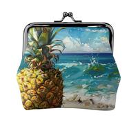 Pineapple by The Sea Print Coin Purse for Women Compact Kiss Lock Coin Pouch Zipper Travel Shopping Gifting