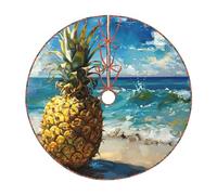 Pineapple By The Sea Print Festive Christmas Tree Skirt Holiday Decor Xmas Mat For Party Supplies Accessory