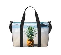 Pineapple By The Sea Print Large Travel Duffel Bag Foldable Lightweight Weekender Bags, Carry On Overnight Tote Bags, Gym Duffel Bags Hospital Bags Yoga Bags For Women Men, Black, One Size