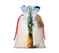 Pineapple by The Sea -Print Reusable Burlap Pouches Drawstring Bags, Rustic Wedding Christmas Party Favors Bulk Packaging.