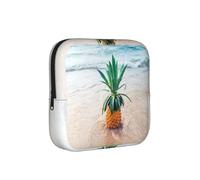 Pineapple By The Sea Print Sanitary Napkin Storage Bag, Portable Holder for Pads, Period Pouch for Teen Girls, Reusable Sanitary Bag