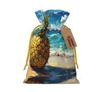Pineapple By The Sea Print Stylish Drawstring Pouches,Reusable Drawstring Gift Bags,Perfect For Holiday And Party