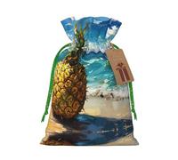 Pineapple By The Sea Print Stylish Drawstring Pouches,Reusable Drawstring Gift Bags,Perfect For Holiday And Party