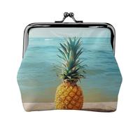 Pineapple By The Sea Printed Coin Purse Pouch-Mini Coin Wallet,Change Purse,Leather Coin Pouch Holder For Woman Girls, Black, One Size, Modern,european Style, Retro