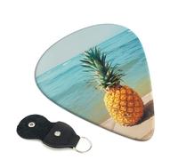 Pineapple by The Sea Printed Guitar Picks, 6 Pack with Leather Keychain Pick Holder - 0.46mm, 0.71mm, 0.96mm Assorted Thickness for Acoustic Ukulele, Electric Guitar, Acoustic Guitar, Bass