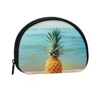 Pineapple by The Sea Printed Mini Coin Pouch, Shell Shape Zip Around Wallet, Small Zipper Pouch for Cash, Cards, Keys, Lipstick, Storage Pouch, Travel Organizer