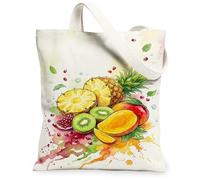 Pineapple Canvas Tote Bag for Women, Summer Tropical Mango Kiwi Summer Yellow Washable Reusable Graphic Tote Bag Ideas for, Yellow, 13x15 Inch