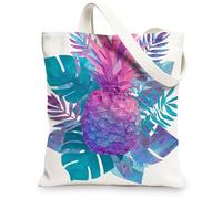 Pineapple Canvas Tote Bags, Tropical Fruit Pattern Reusable Grocery Bags, Colorful Bohemian Lightweight Washable Shoulder Strap Bags for Travel Beach Picnic 13x15 Inch