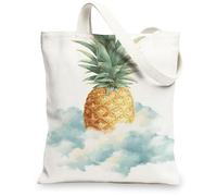 Pineapple Canvas Tote Bags, Tropical Fruit Pattern Reusable Shopping Bags, Bohemian Artistic Lightweight Washable Shoulder Strap Canvas Bags for Travel Beach Grocery 13x15 Inch