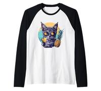 Pineapple Cat Portrait Animal Art Drawing Pineapples Lover Raglan Baseball Tee