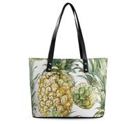 Pineapple Collage Pattern Leather Tote Bag for Women Work Shoulder Purses with Zipper Waterproof Large Computer Shoulder Bag Fashion Ladies Shoulder Handbag Reusable Shopping Bags