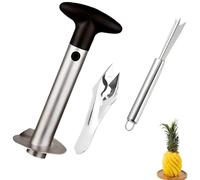 Pineapple Corer and Slicer with 3 Piece Set, Fruit Cutter for Pineapple Slices, Mango Cutter Slicer and Corer, Apple Corer and Slicer with Round Handle and Black Bag