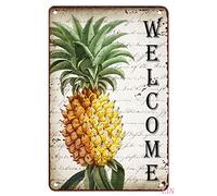 Pineapple Decor for Office Welcome Print Illustration Metal Signs Vintage Room Aesthetic Wall Art Tin Sign Gift Garage Bathroom Living Man Cave Bar 8x12 inch