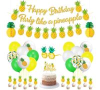 Pineapple Decorations - Pineapple Banner, Balloons, Sunglasses, Honeycomb Centerpieces, Cupcake Toppers for Aloha Luau Tropical Summer Hawaiian Birthday Party Decorations Supplies