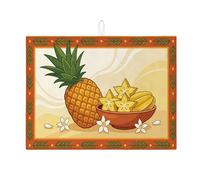 Pineapple Dish Drying Mats for Kitchen Counter, Bright Yellow Fruit Absorbent Dish Drainer Mat, Tropical Floral Microfiber Drying Pad for Kitchen Bar Protector 18x24 Inch