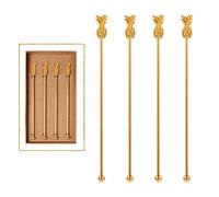 Pineapple Drink Stirrer Sticks Stainless Steel Coffee Beverage Stirrers，Set of 4 Cocktail Swizzle Stick,7.28", Gold
