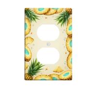 Pineapple Duplex Outlet Covers Wall Plate, Tropical Nature Leaf Water Droplets Summer Yellow Plastic Standard Size Face Plates for Electrical Outlets for Bedroom Bathroom Kitchen Entrance Decor