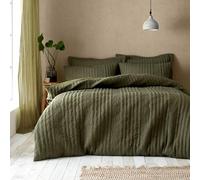 Pineapple Elephant Tamba Jersey Stripe Quilted Double Duvet Cover Set with Pillowcases Olive Green