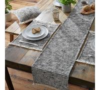 Pineapple Elephant Textured Frayed Edge Cotton Table Runner Black