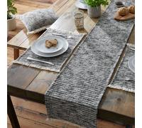 Pineapple Elephant Textured Frayed Edge Cotton Table Runner Black