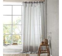 'Zanzibar Yarn Dyed Stripe' Voile Curtain Panel Pineapple Elephant Blue 140cm width x 229cm drop