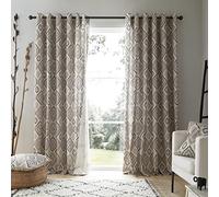 Pineapple Elephant Ziri Geo Cotton 90x90 Inch Lined Eyelet Curtains Two Panels Natural