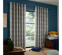 Pineapple Elephant Ziri Geo Cotton 90x90 Inch Lined Eyelet Curtains Two Panels Teal