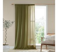'Zofia Broderie Cotton Anglaise' Tab Top Voile Panel Pineapple Elephant Olive 140cm width x 122cm drop