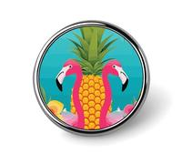 Pineapple Flamingo Badges Decorative, Durable Aluminum Alloy Round Badge, Lightweight Button Brooch for Shirts, Jackets, Hats, Uniforms 1"