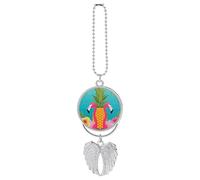 Pineapple Flamingo Car Pendant, Rear View Mirror Hanging Ornament, Auto Decor for Rearview Mirror, Keychain Silver-Style