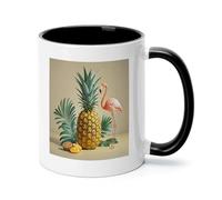 Pineapple Flamingo Ceramic Coffee Mug with Handle 11 Ounces, Porcelain Mug Coffee Cup Tea Mug Water Cup Ideal for Coffee,Tea,Latte,Cappuccino,Microwave & Dishwasher Safe Unique Gift Cup