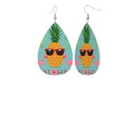 Pineapple Flamingo Exquisite Waterdrop-Shaped Leather Earrings With Double-Sided Print - Lightweight, Durable, And Stylish Accessory For Every Occasion