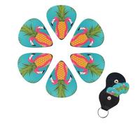 Pineapple Flamingo Guitar Picks 6 Pack, 0.71mm Thickness Celluloid Bass Pick with Leather Guitar Pick Holder Keychain Abstract Art Pics Plectrum for Acoustic Electric Guitar, Ukulele, Bass