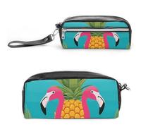 Pineapple Flamingo Pencil Case Large Capacity Leather Pencil Pouch with Zipper, Portable Small Makeup Bag, Office Supplies Organizer for Women Men