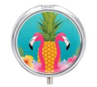 Pineapple Flamingo Pill Box Cute Round Pill Box 3 Compartment Decorative Pocket Purse Portable Mini Travel Medicine Tablet Vitamin Fish Oil Holder Organizer Pill Case