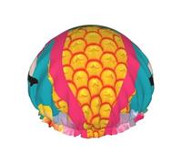 Pineapple Flamingo Shower Caps for Women Reusable Waterproof Shower Bonnet Large Elastic Bath Caps Double Layers Bathing Hair Caps Designed for all Hair Lengths with PEVA Lining