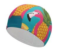 Pineapple Flamingo Swim Cap for Adult, Elastic Fabric Swimming Cap, Comfortable Bathing Cap for Long & Short Hair