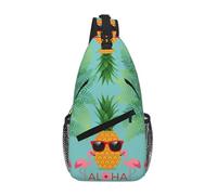 Pineapple Flamingo Unisex Chest Sling Bag With Multi-Pocket Design,Large Capacity Crossbody Bag Durable Polyester Adjustable Strap For Daily Commute Travel