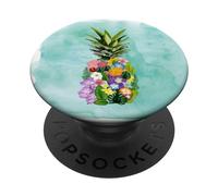 Pineapple Floral Mint Green Watercolor Hibiscus Hawaiian PopSockets Adhesive PopGrip