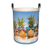 Pineapple Fruit Sunglasses Sand Beach Collapsible Oxford Fabric Laundry Hamper, Waterproof With Handles - Foldable Storage Basket For Bedroom, Bathroom, Kitchen, Nursery, Car & Toys