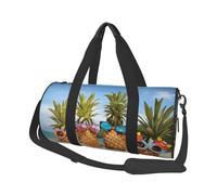 Pineapple Fruit Sunglasses Sand Beach Large Round Travel Duffle Bag, Full-Print Canvas Weekender with Padded Lining, Multiple Pockets,Detachable Shoulder Strap and Soft Leather Handles