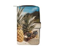 Pineapple Fruit Sunglasses Sand Beach Leather Wallet,Multiple Card Slots Clip,Multi-Functional Slim Billfold For Men Women