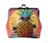 Pineapple Fruit Sunglasses Sand Beach Print Coin Purse,Cute Leather Kiss Lock Coin Wallet Portable Wallet for Office and Travel