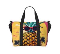 Pineapple Fruit Sunglasses Sand Beach Print oblique across Hand Travel Bag Polyester Women Men Overnight Duffel Carry-on Tote Bag, Black, One Size, Black, One Size