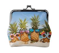 Pineapple Fruit Sunglasses Sand Beach Women's Leather Kiss-Lock Coin Purse,Double-Sided Full Print Pattern,Ultra-Fine Fiber Leather,Small Clutch Wallet for Cash,Cards,Coins