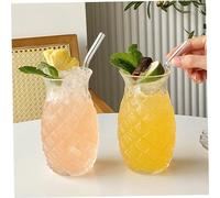 Pineapple Glasses, 2pcs 480ml Glass Pineapple Cups with Straws, Pineapple Glasses for Cocktails, Tiki Glasses, Drinking Glasses for Bar, Party Wine Juice