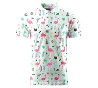 Pineapple Glasses Funny Golf Shirts for Men, Mens Hawaiian Shirts Short Sleeve Novelty Crazy Golf Clothing, Flamingo Party Seamless, Large