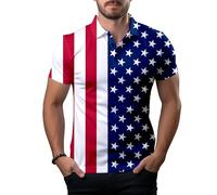 Pineapple Glasses Funny Golf Shirts for Men,Mens Hawaiian Shirts Short Sleeve Novelty Crazy Golf Shirts, American Flag Pattern, Large